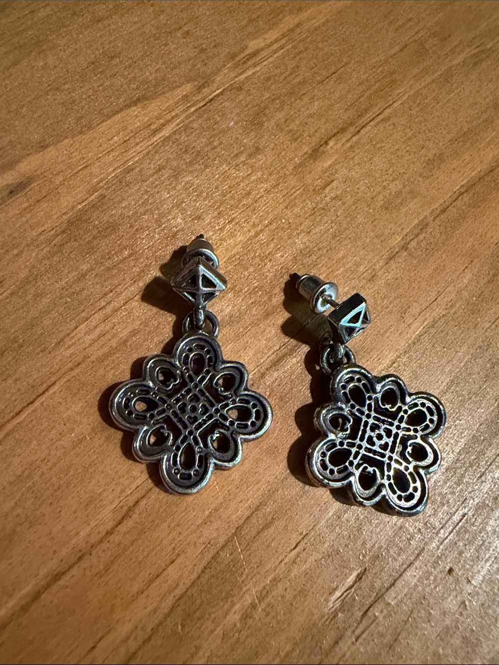 Intricate Filigree Drop Earrings - Silver Tone